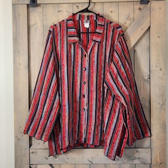 CTC Carol Turner Collection Striped  Boho Art To Wear Button Down Top Size 1X - Picture 1 of 9